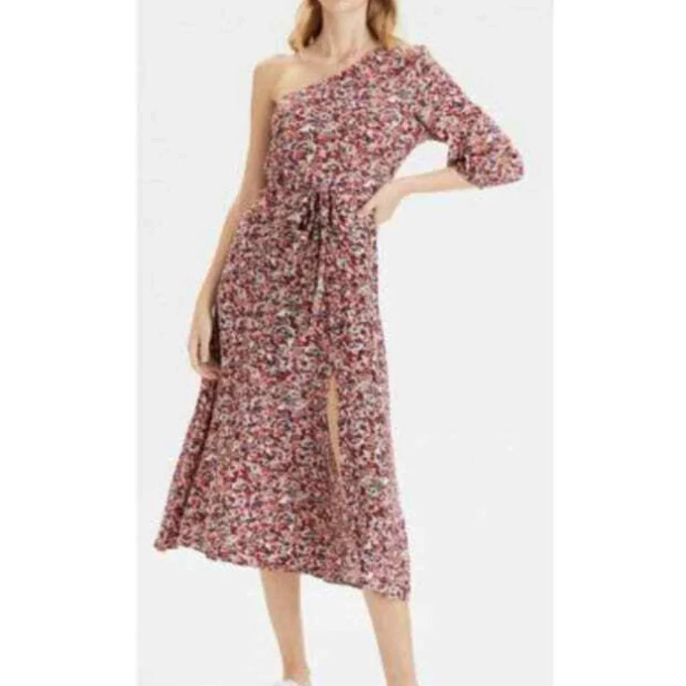 American Eagle Multicolor Floral One Shoulder Belted Midi Dress XS - Picture 1 of 10